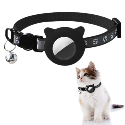 Qpets Black Cat Collar, Cat Collar with Silicone Airtag Holder Cute Cat Collar with Bell Quick Release Adjustable Cat Collar Qpets Black Cat Collar, Cat Collar with Silicone Airtag Holder Cute Cat Collar with Bell Quick Release Adjustable Cat Collar